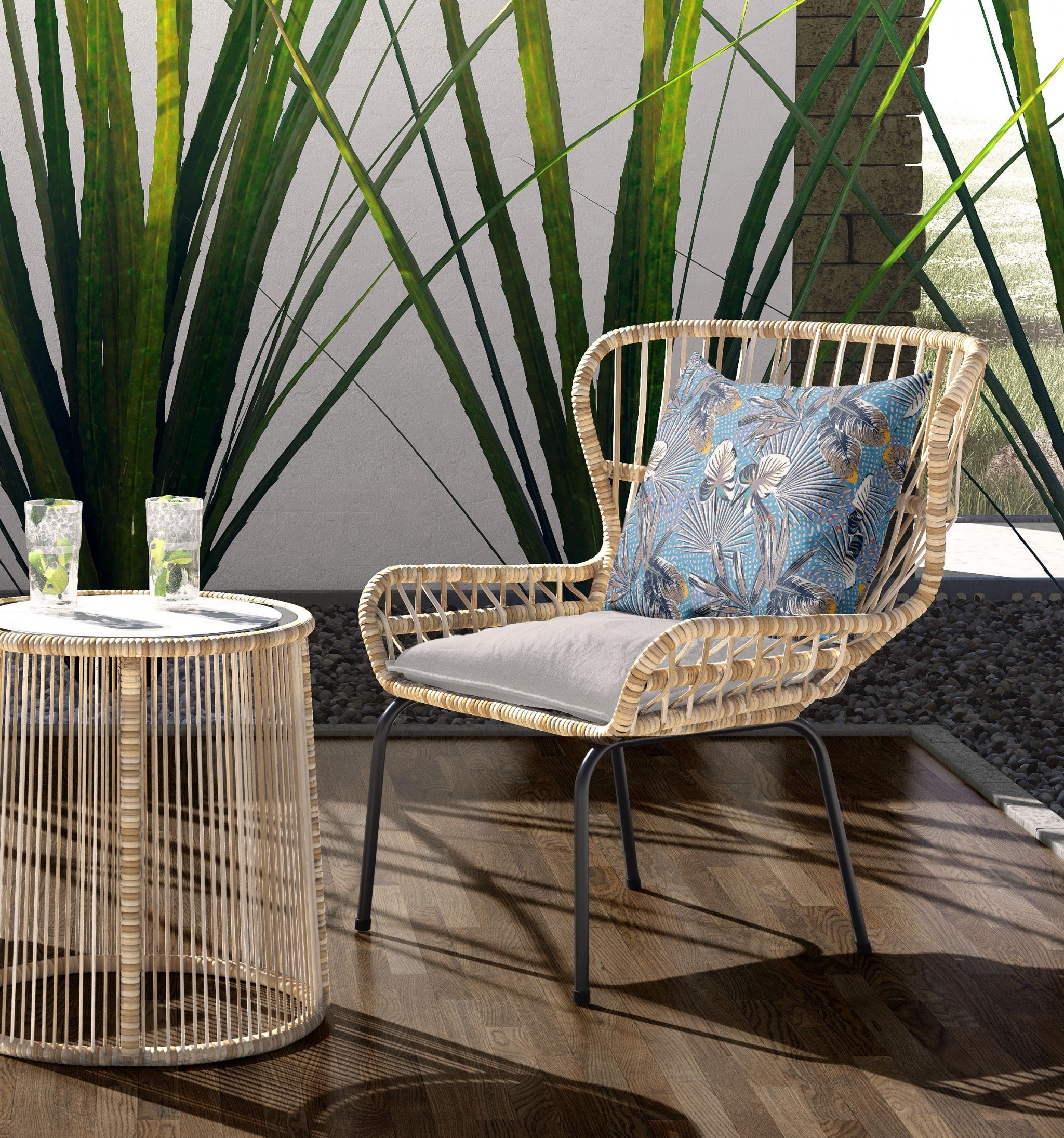 16” Gray Blue Tropical Indoor Outdoor Throw Pillow