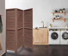 Elegante pantalla divisoria de obturador marrón lavado de tres paneles