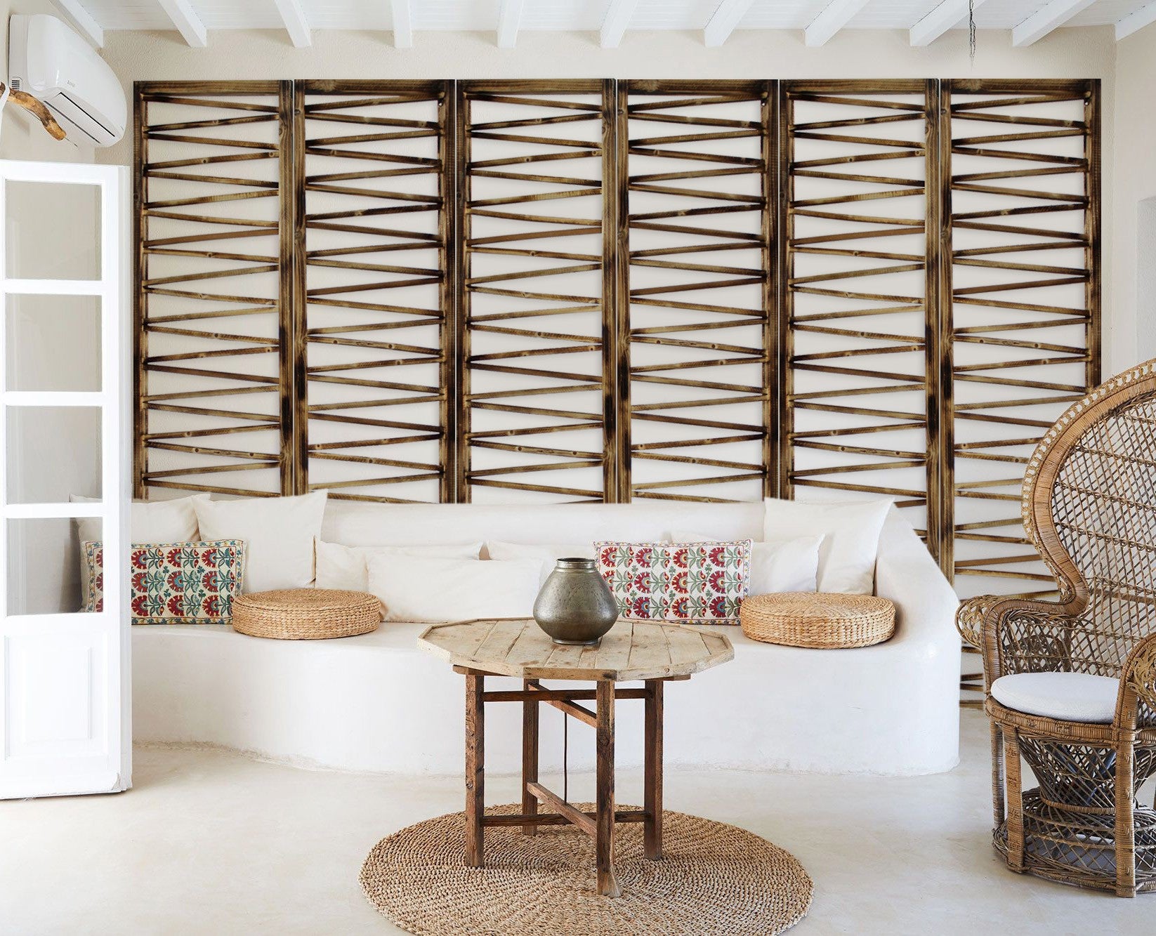 質樸的地理設計木質三面板房間隔斷屏風