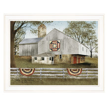 American Star Quilt Block Barn 3 White Framed Print Wall Art