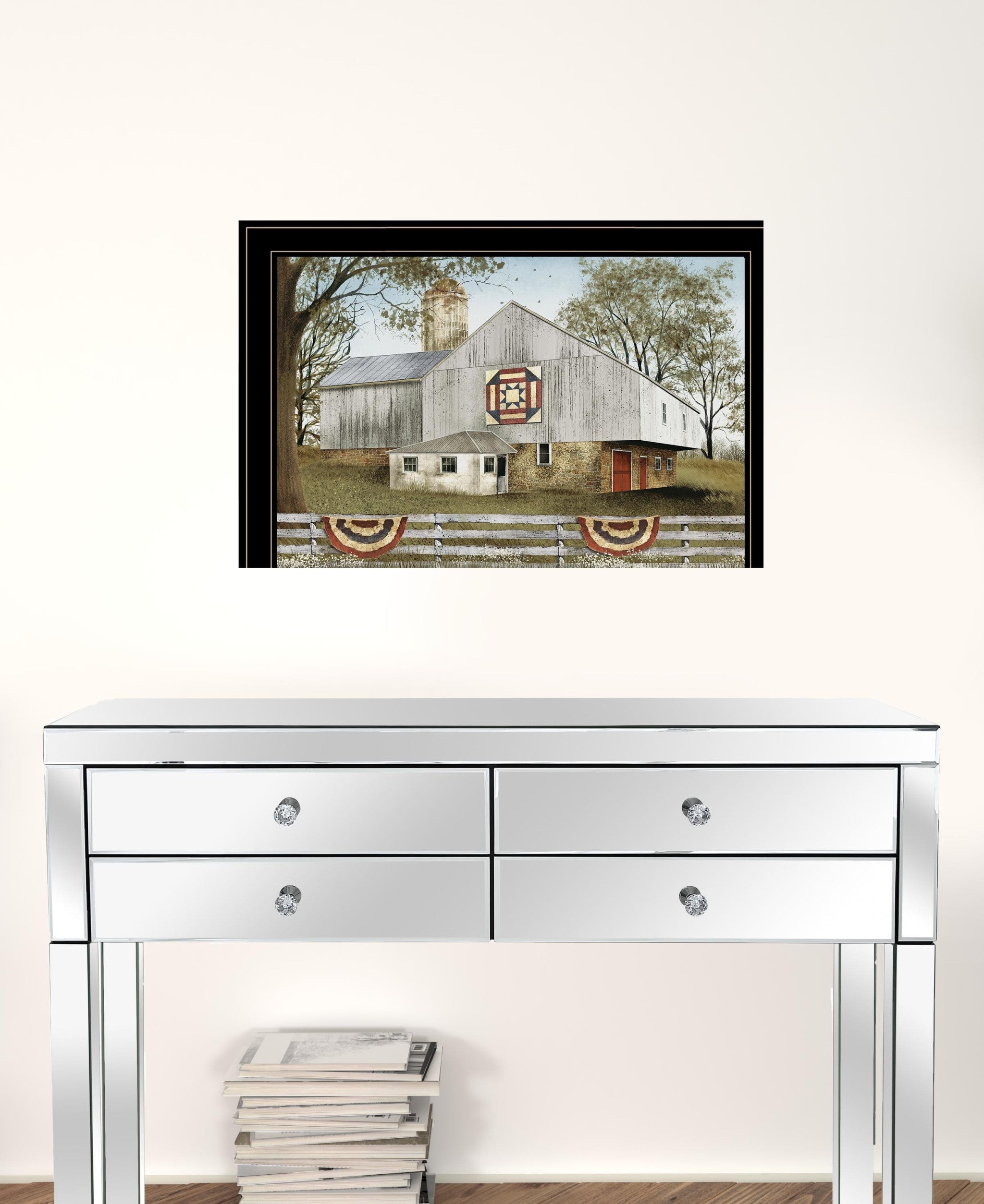 American Star Quilt Block Barn 4 Black Framed Print Wall Art