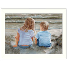 Boy And Girl Sitting White Framed Print Wall Art
