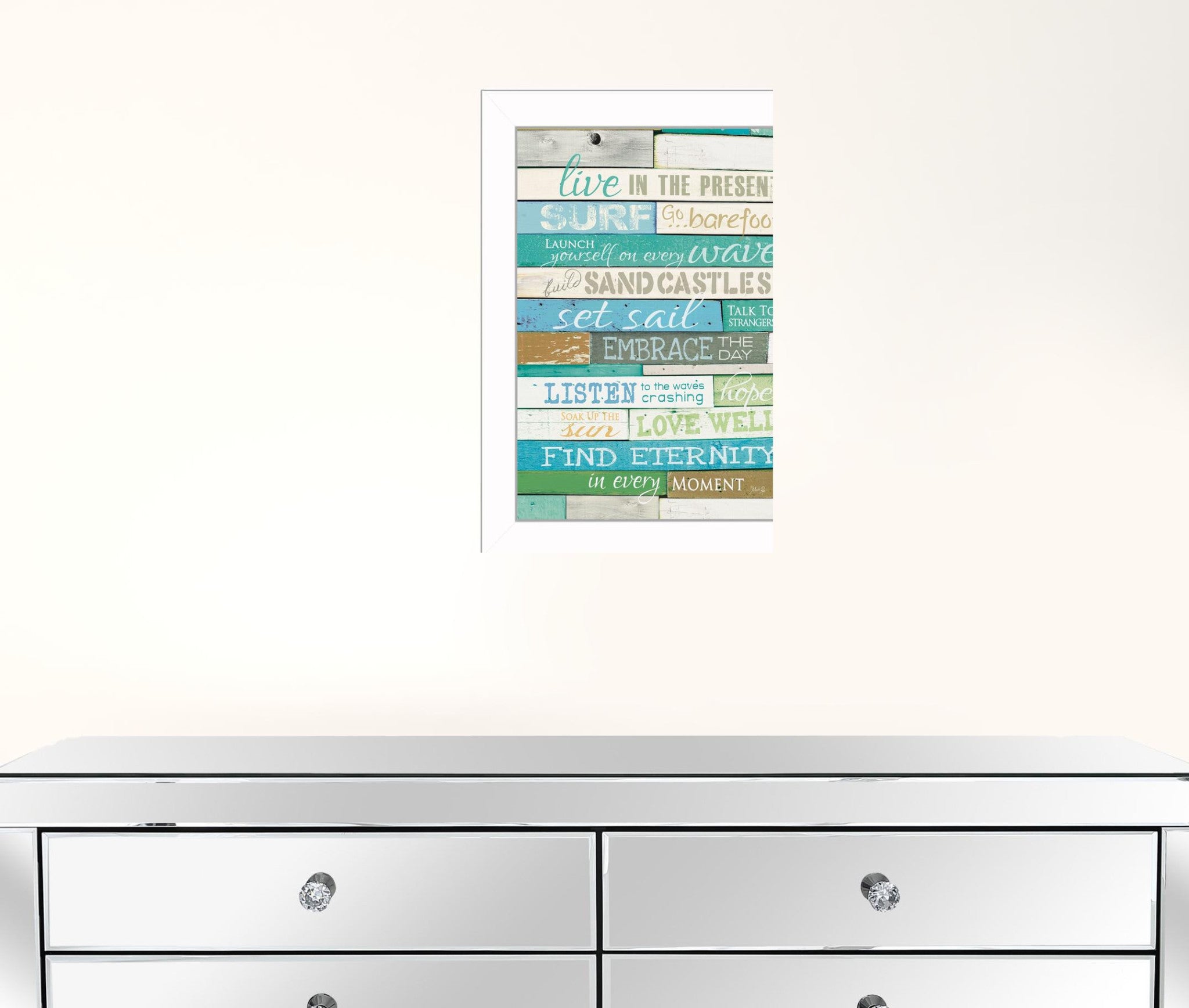 Live In The Present 2 White Framed Print Wall Art