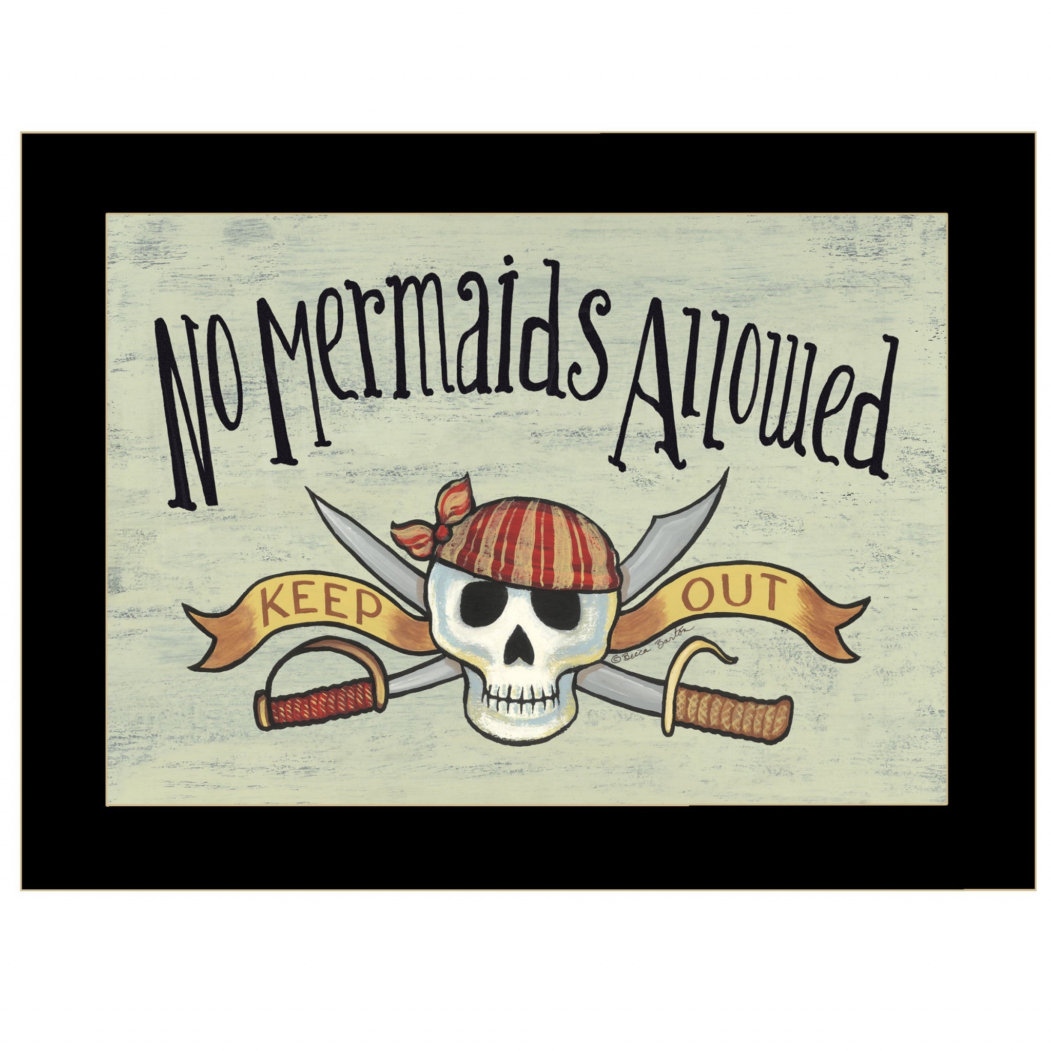 No Mermaids Allowed Pirates Black Framed Print Wall Art