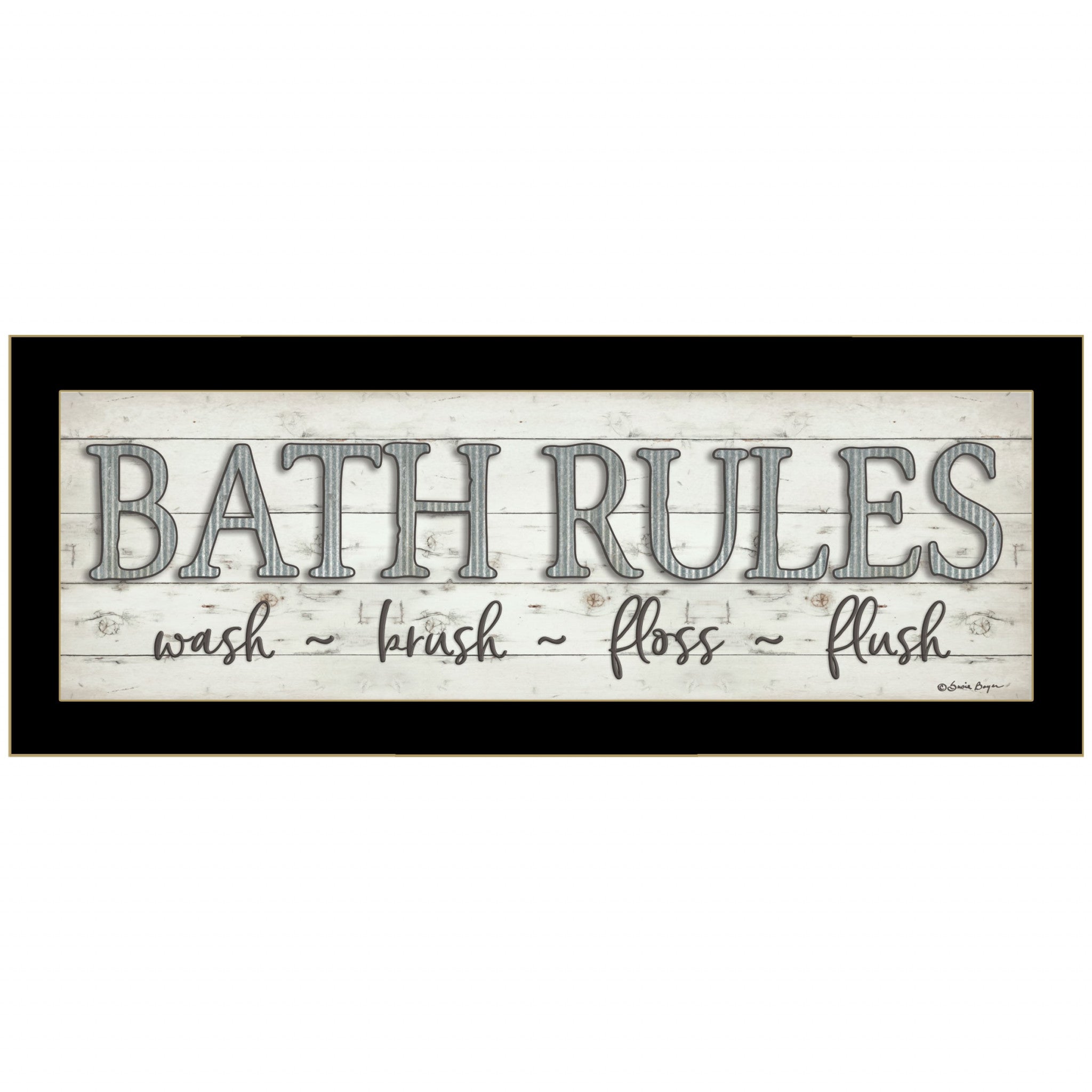 Bath Rules 3 Black Framed Print Wall Art