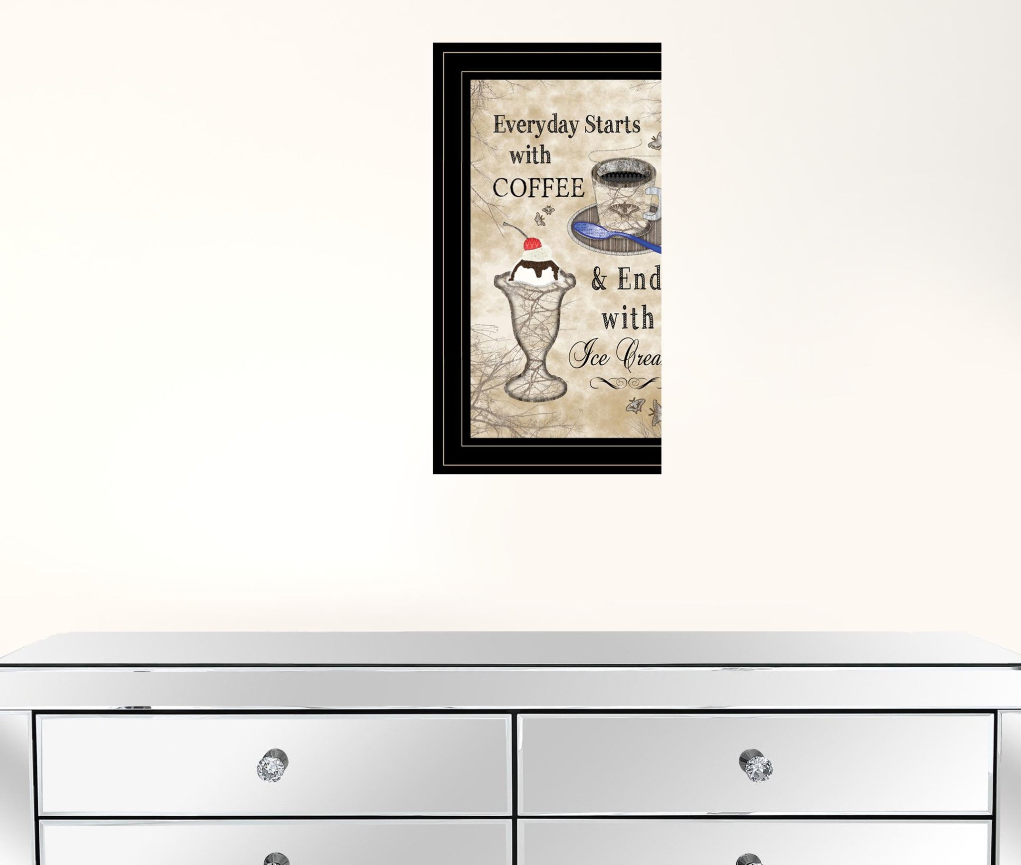 Everyday Starts With Coffee Black Framed Print Wall Art