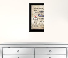 Everyday Starts With Coffee Black Framed Print Wall Art