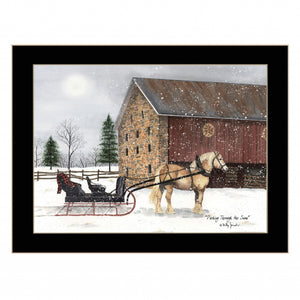 Dashing Though The Snow Black Framed Print Wall Art