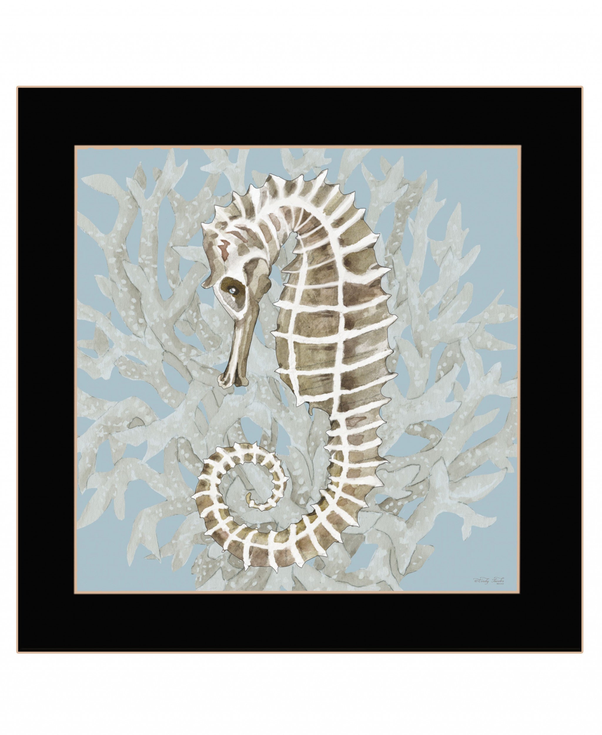 Coral Seahorse II 1 Black Framed Print Wall Art