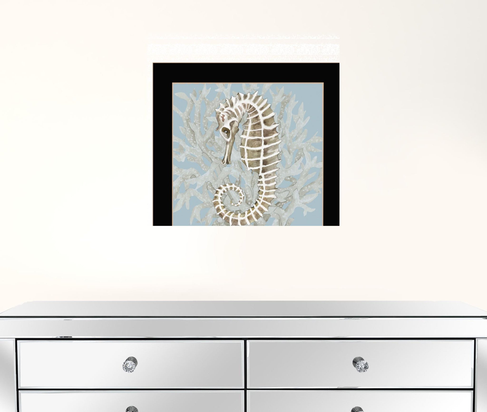 Coral Seahorse II 1 Black Framed Print Wall Art