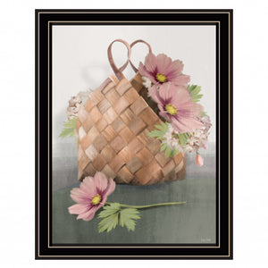 Farmhouse Daisy Basket 1 Black Framed Print Wall Art