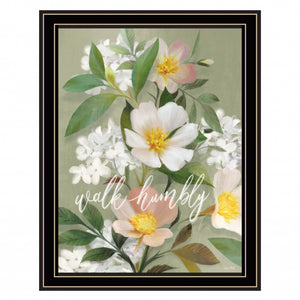 Walk Humbly Floral 1 Black Framed Print Wall Art