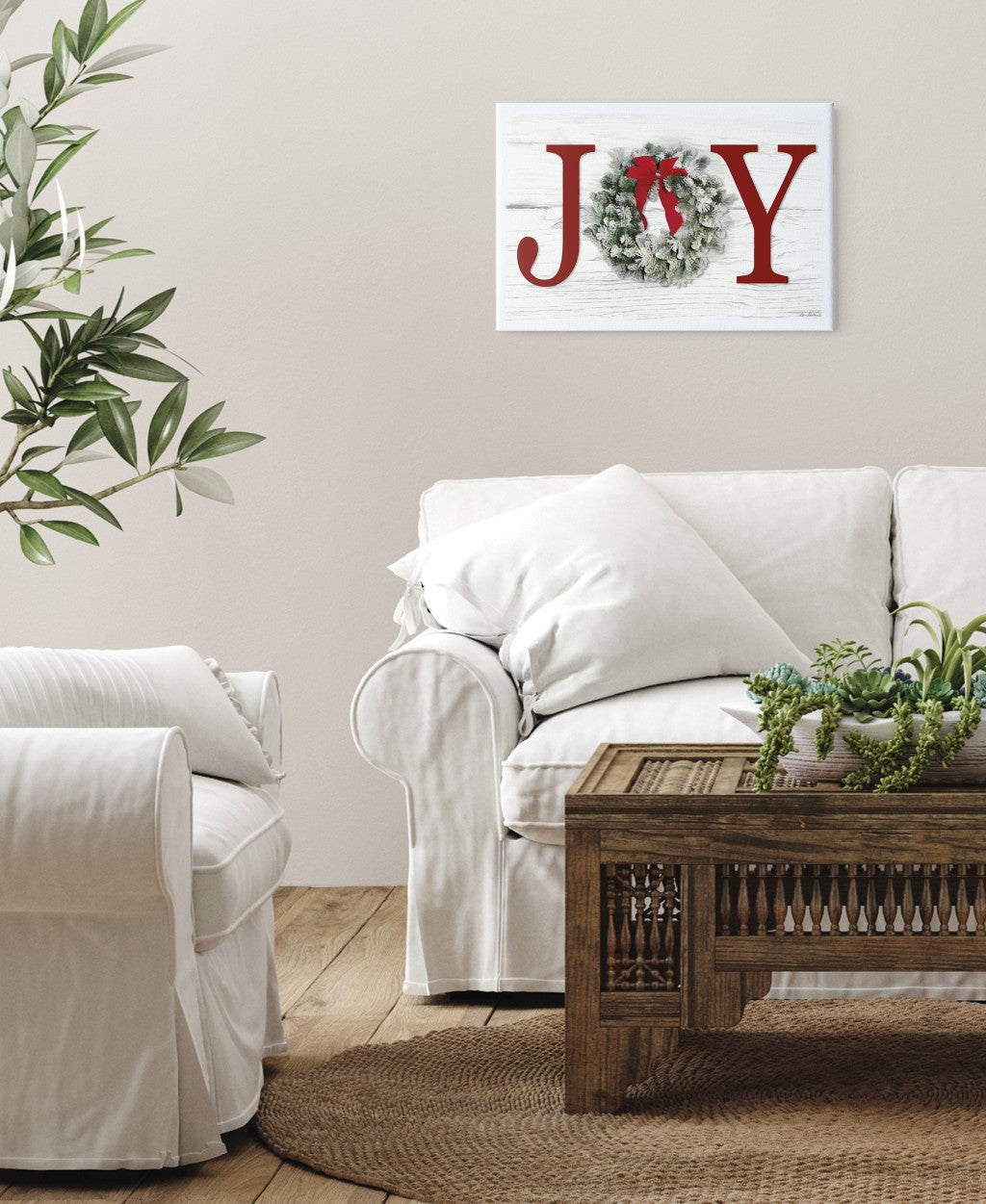 Christmas Joy 3 White Wrapped Canvas Print Wall Art