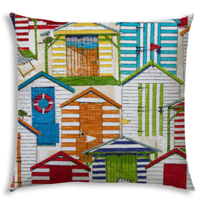 17" X 17" Red And White Blown Seam Lumbar Indoor Outdoor Pillow