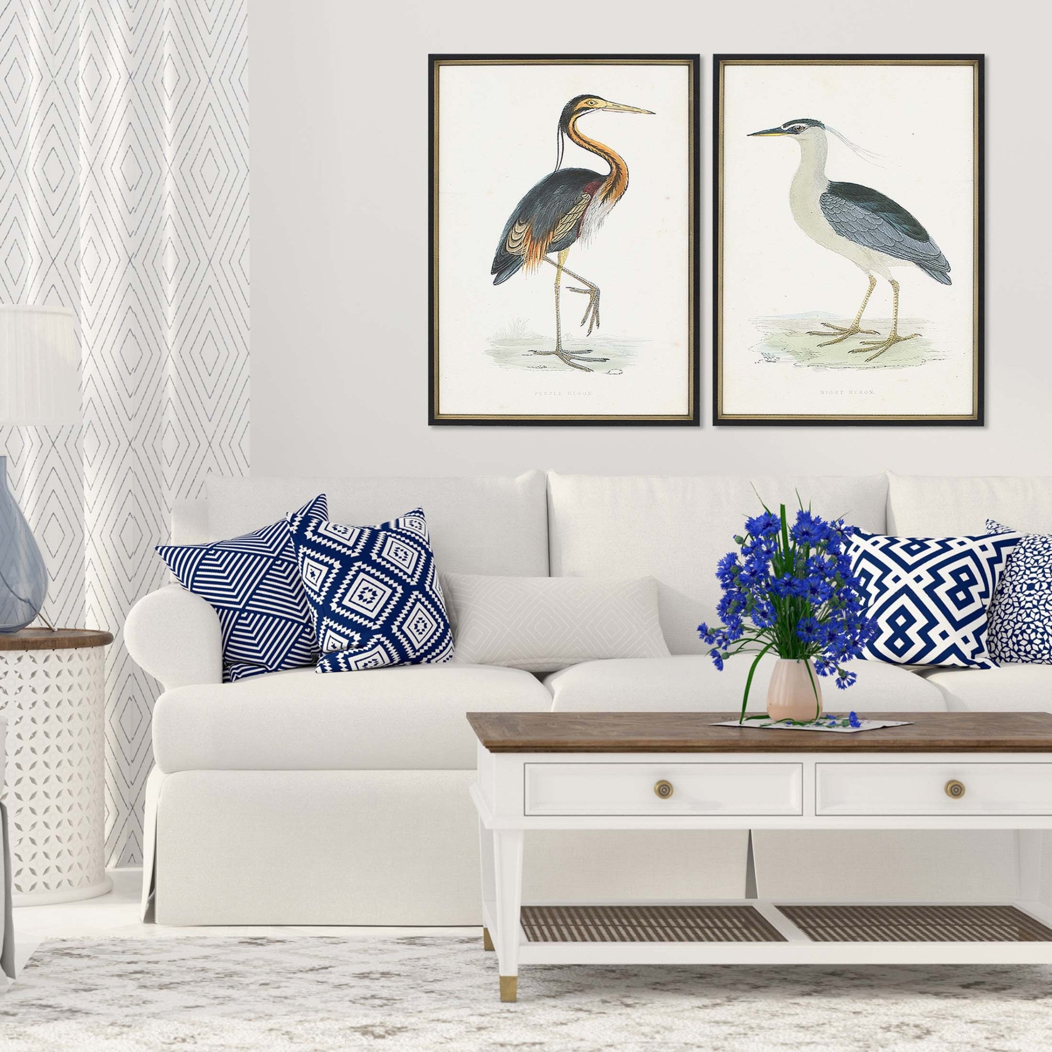 Set Of Two Herons Set Of 2 Black and Metallic Framed Print Wall Art