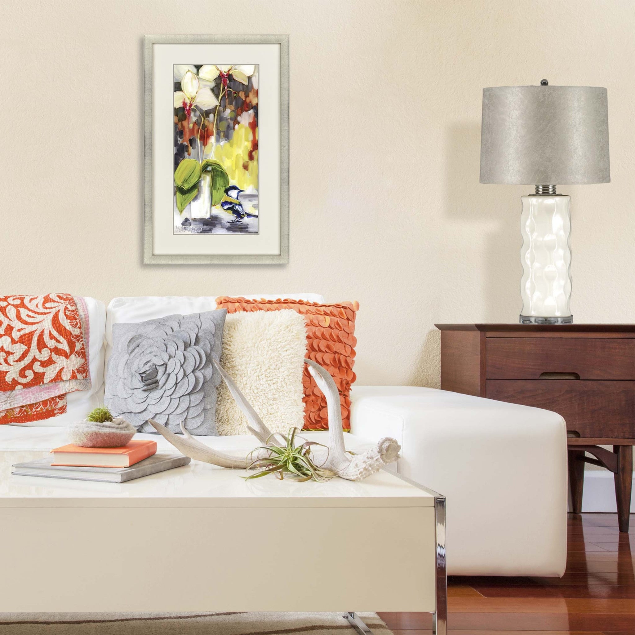 Chickadee With Orchid Framed Art Gold Picture Frame Print Wall Art