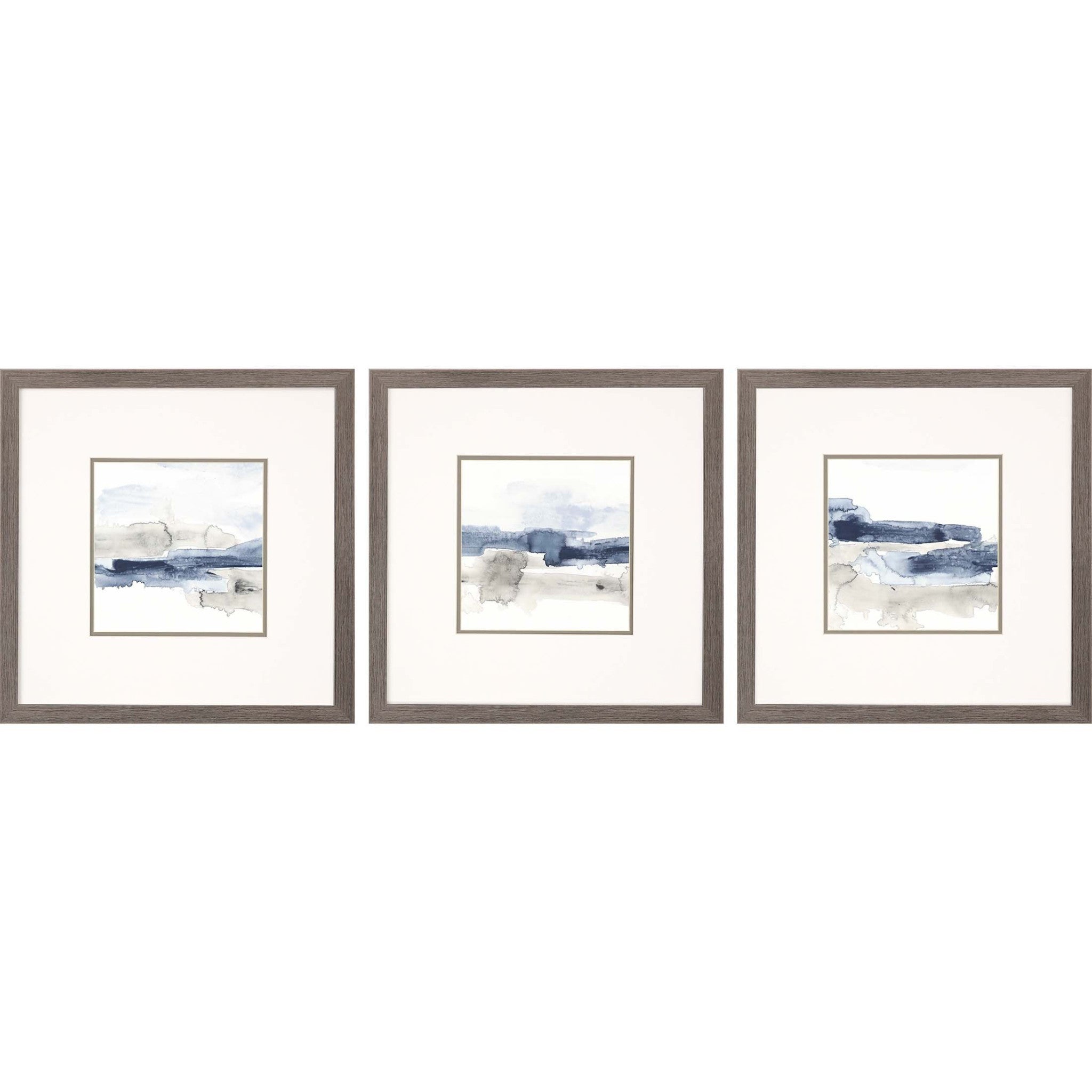 Set Of Three Shoreline Blues I Set Of 3 Framed Art Silver Picture Frame Print Wall Art