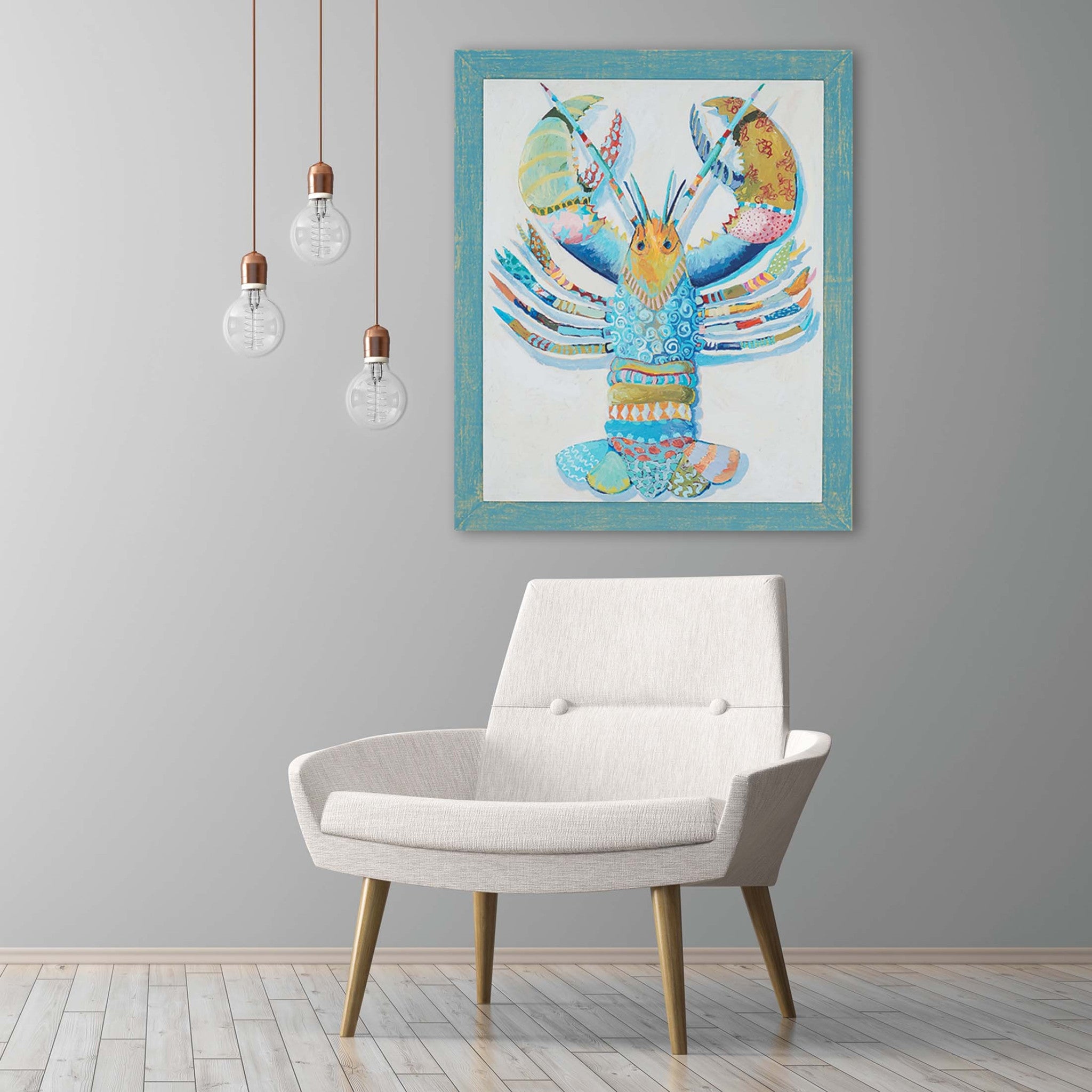 Rock Lobster Framed Art Blue Picture Frame Print Wall Art