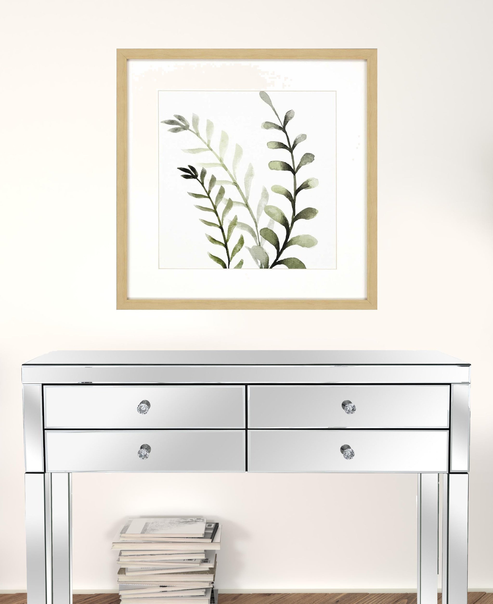 Set Of 2 Green Watercolor Sage Botanical Square Framed Wall Art