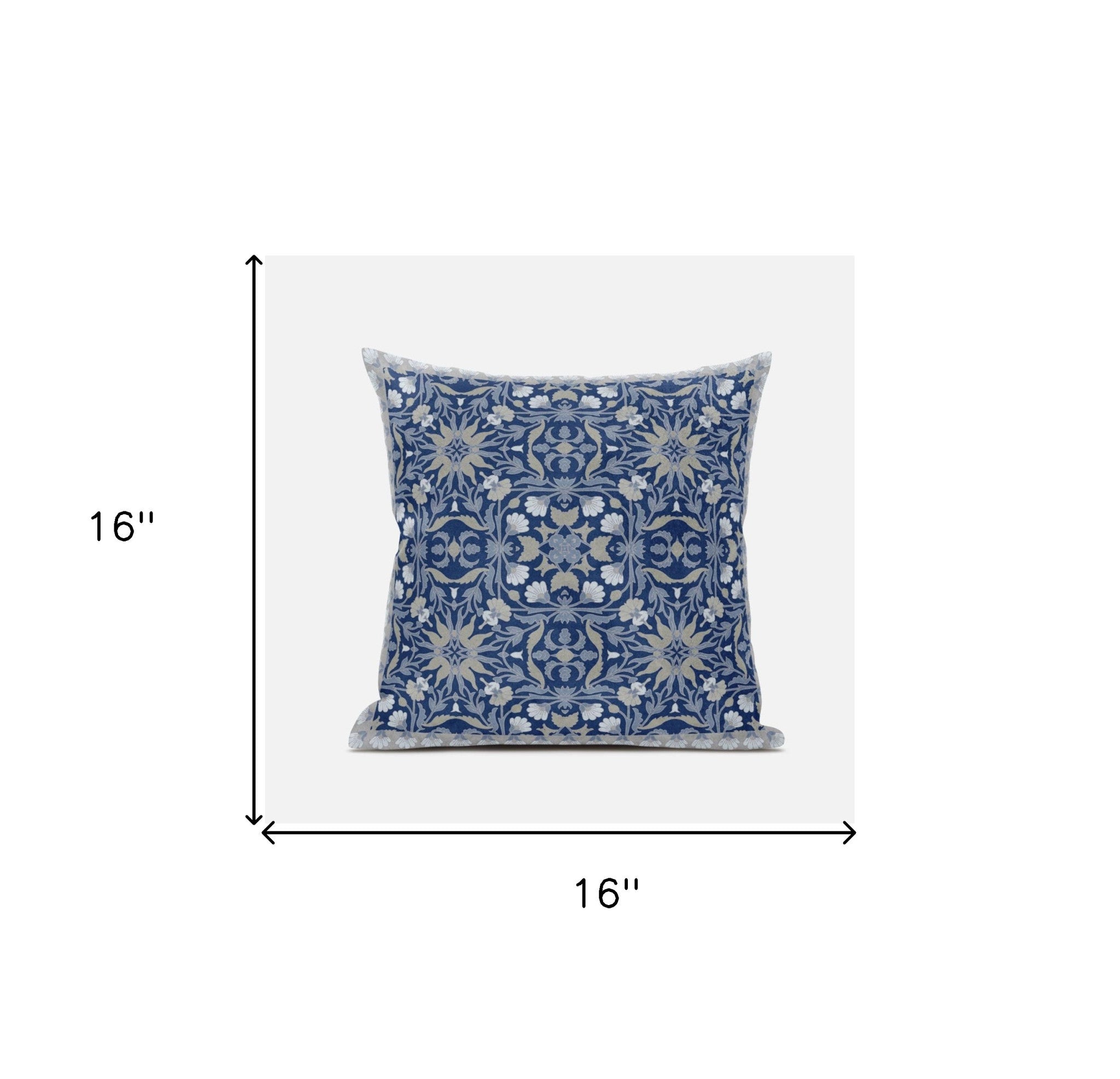 16" X 16" Dark Blue And Gray Blown Seam Paisley Indoor Outdoor Throw Pillow