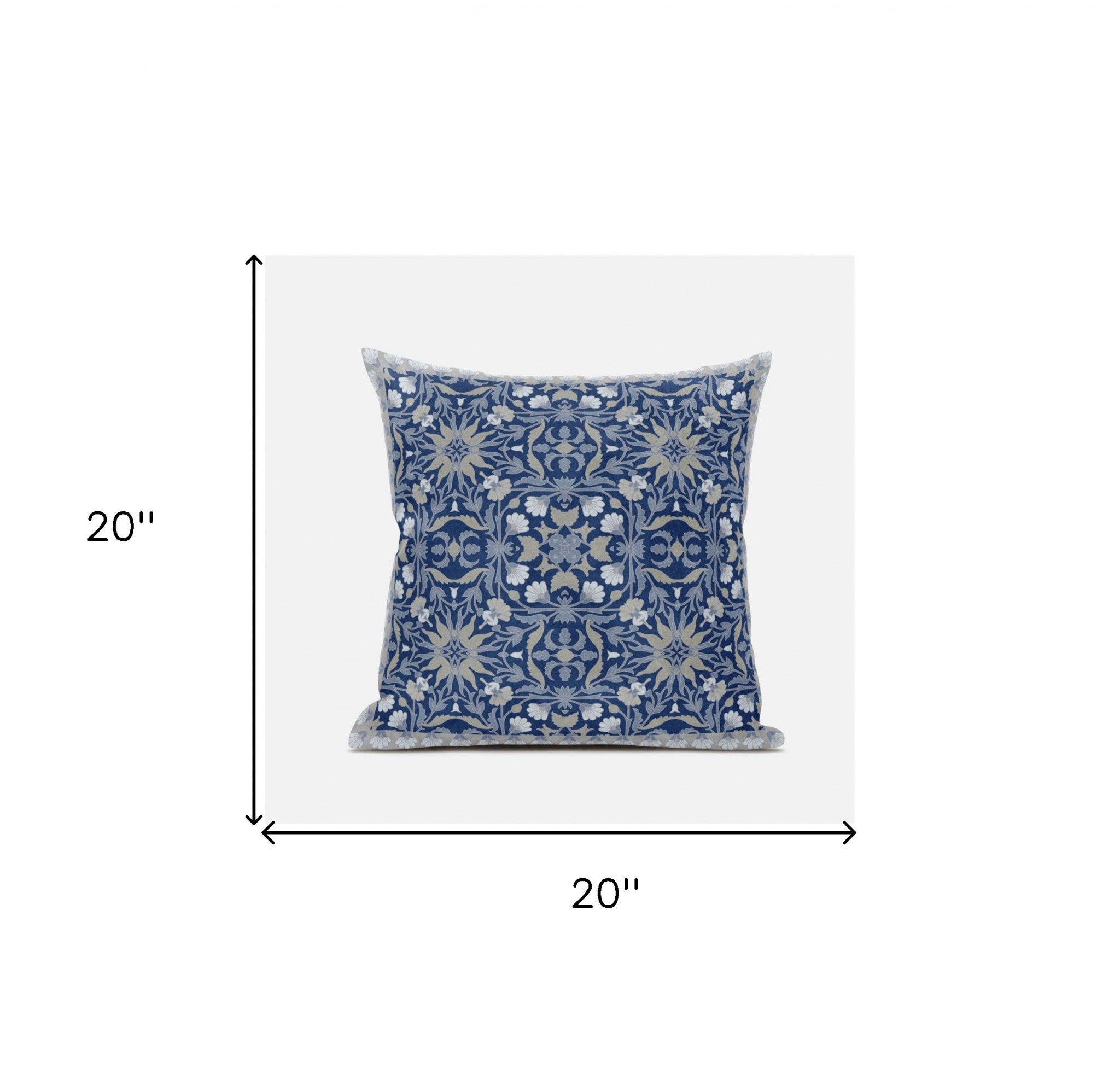 20" X 20" Dark Blue Gray Paisley Blown Seam Suede Throw Pillow