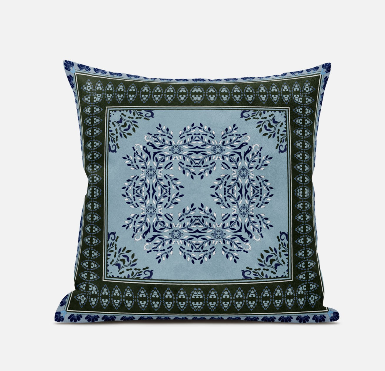 16" X 16" Dark Green Light Blue Geometric Blown Seam Suede Throw Pillow