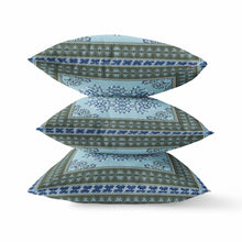 Cojín de gamuza con costura soplada geométrica azul claro verde oscuro de 20 