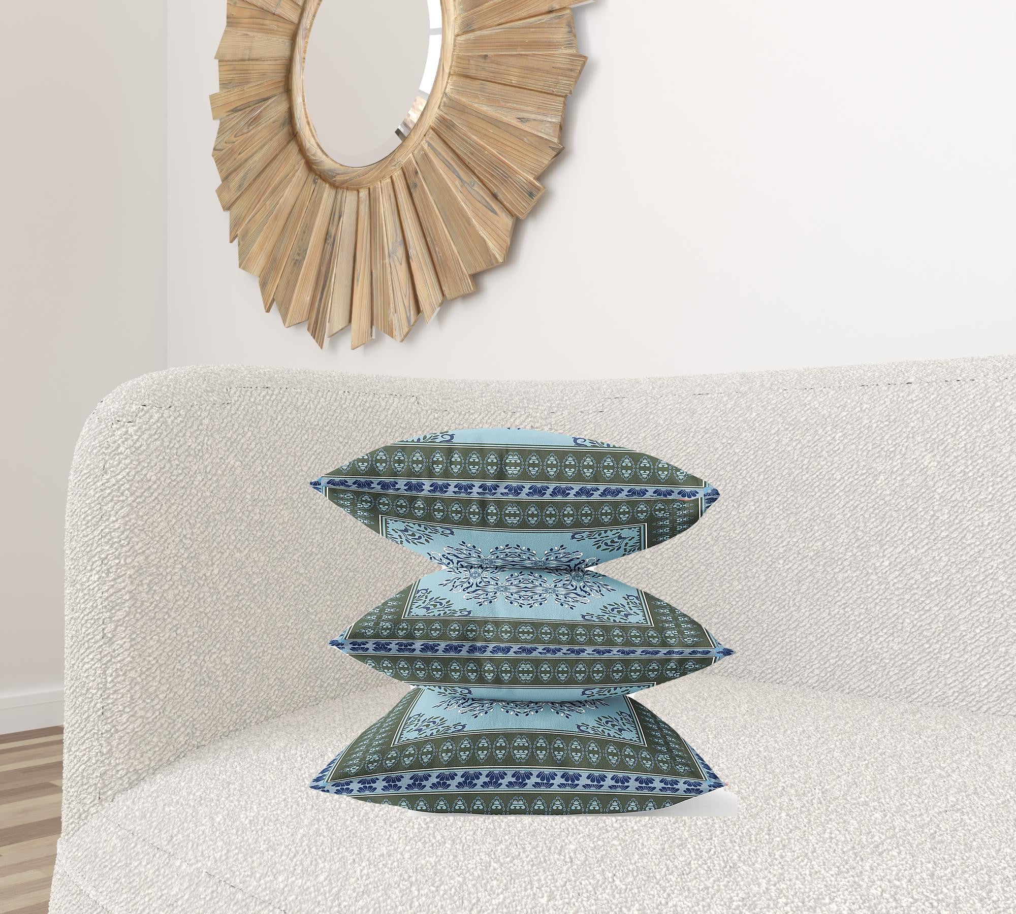 Cojín de gamuza con costura soplada geométrica azul claro verde oscuro de 20 "X 20"