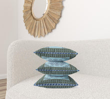 Cojín de gamuza con costura soplada geométrica azul claro verde oscuro de 20 