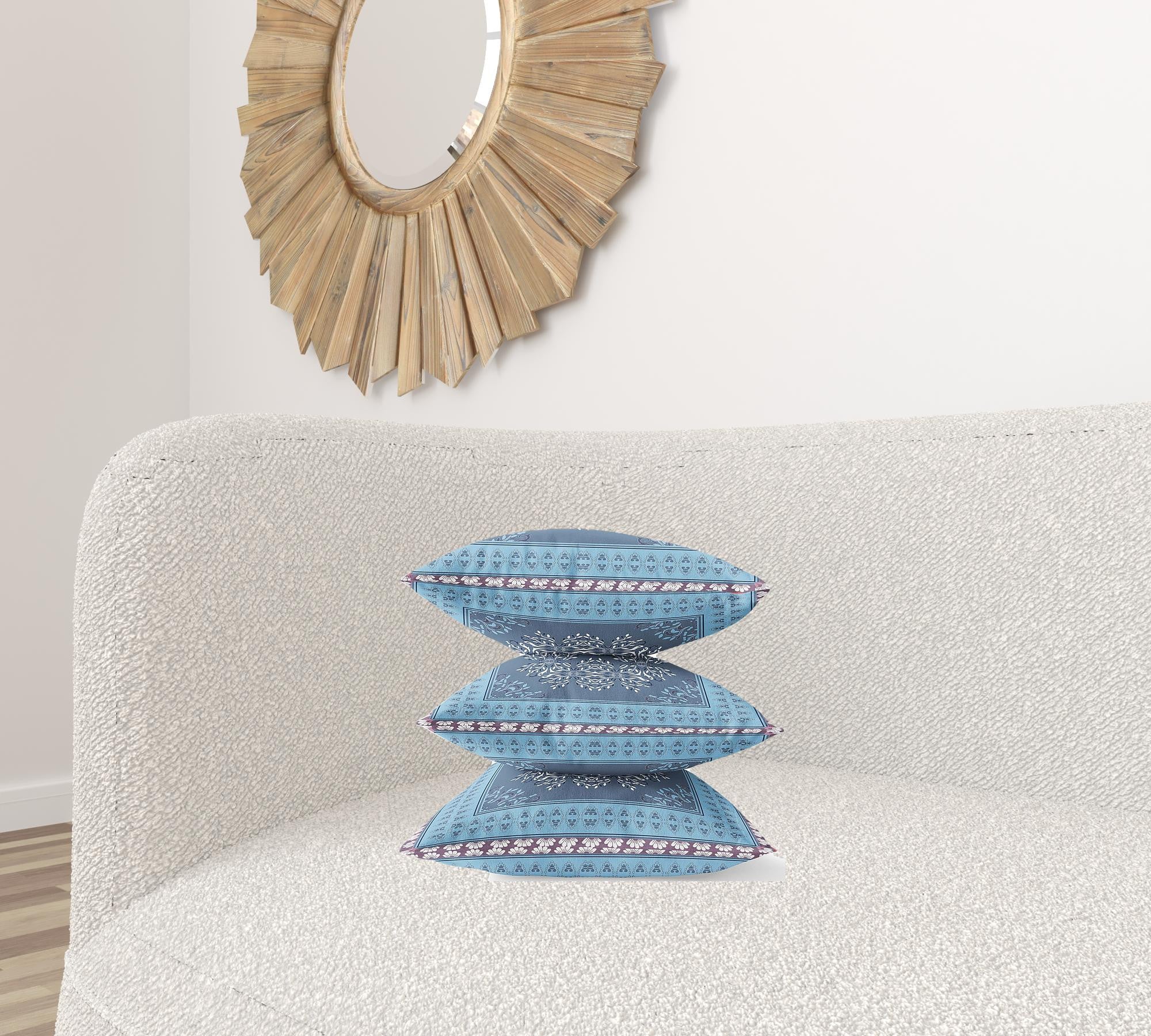 16" X 16" Light Blue Gray Geometric Blown Seam Suede Throw Pillow