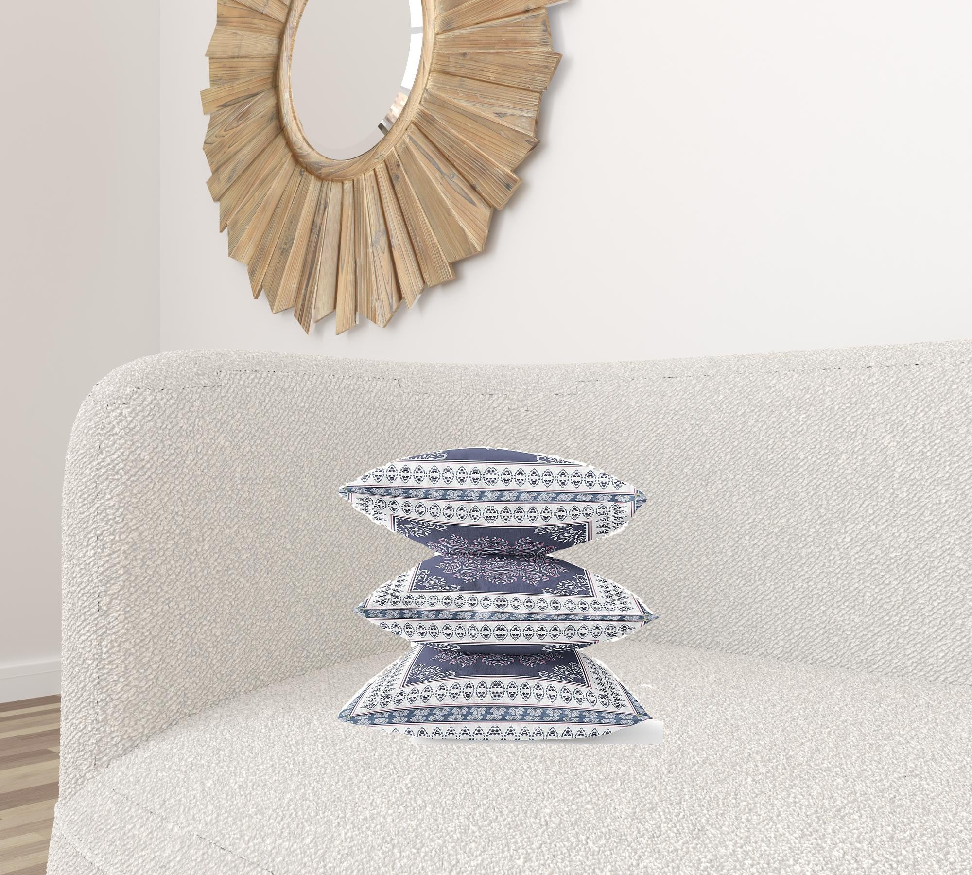 16" X 16" Blue Pink White Geometric Blown Seam Suede Throw Pillow