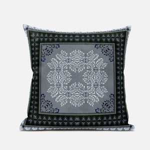 16" X 16" Green And White Blown Seam Geometric Indoor Outdoor Throw Pillow