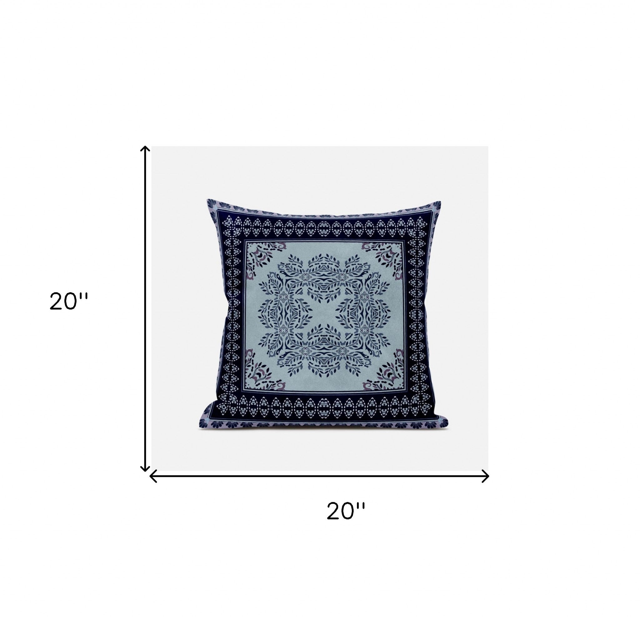 20" X 20" Dark Blue Light Green Geometric Blown Seam Suede Throw Pillow