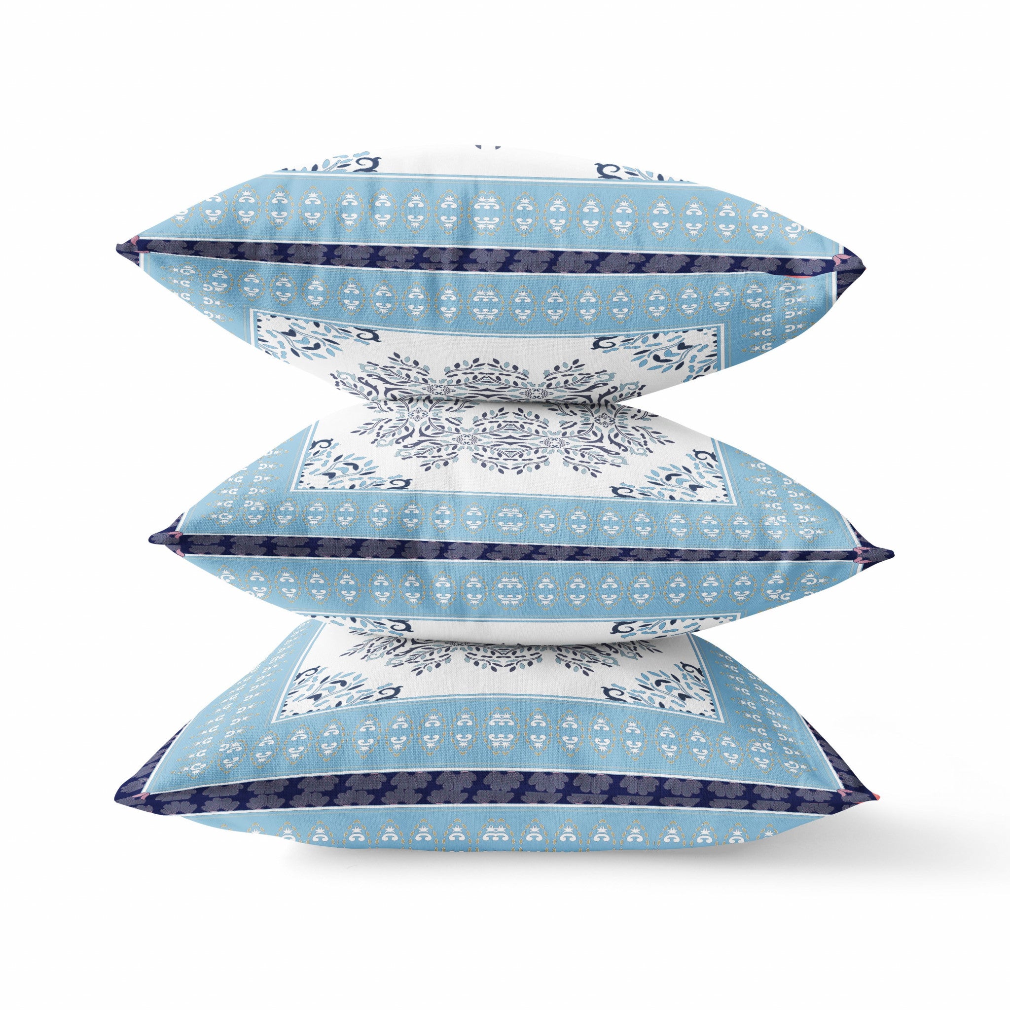 Cojín de gamuza con costura soplada geométrica blanca azul claro de 18 "X 18"