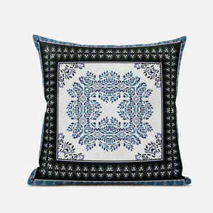 18" X 18" Black Ivory Blue Geometric Blown Seam Suede Throw Pillow