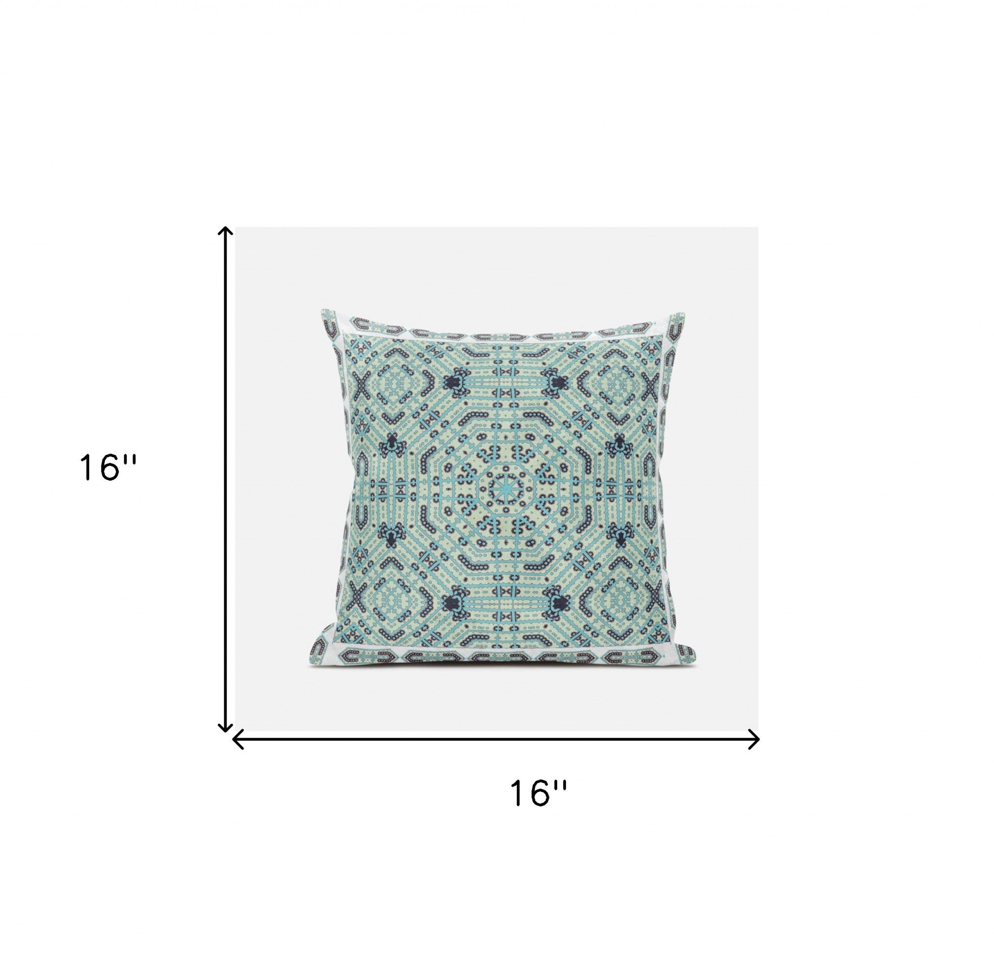 16" X 16" Blue Light Green Geometric Blown Seam Suede Throw Pillow