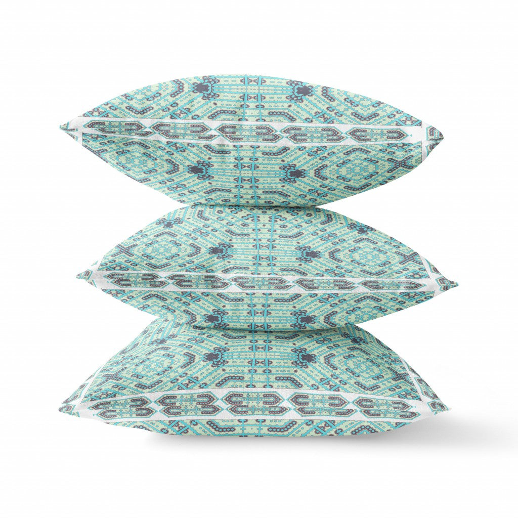 Cojín de gamuza con costura soplada geométrica verde claro azul de 20 "X 20"