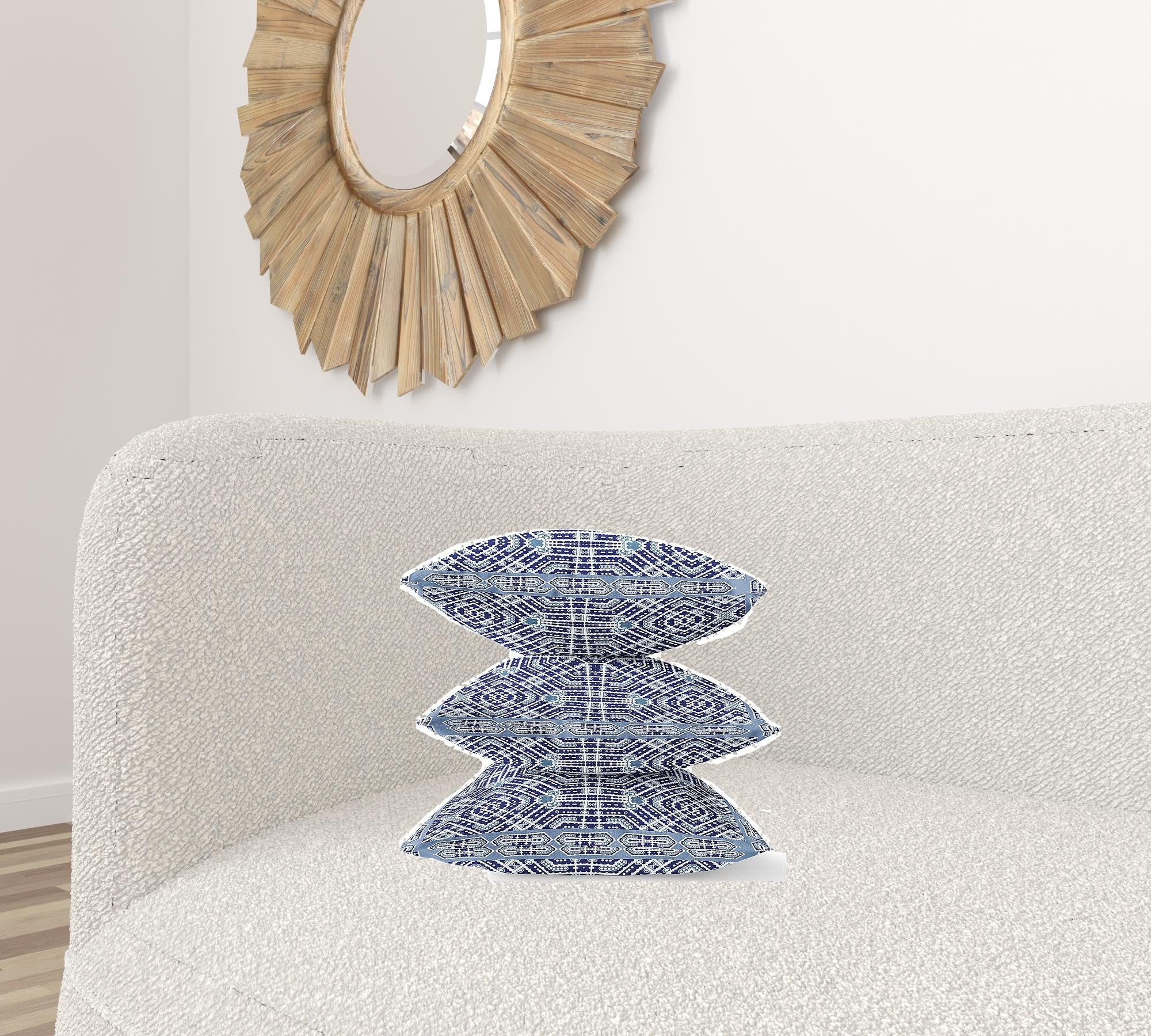 16" X 16" Indigo White Green Geometric Blown Seam Suede Throw Pillow