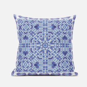 18" X 18" Indigo White Geometric Blown Seam Suede Throw Pillow