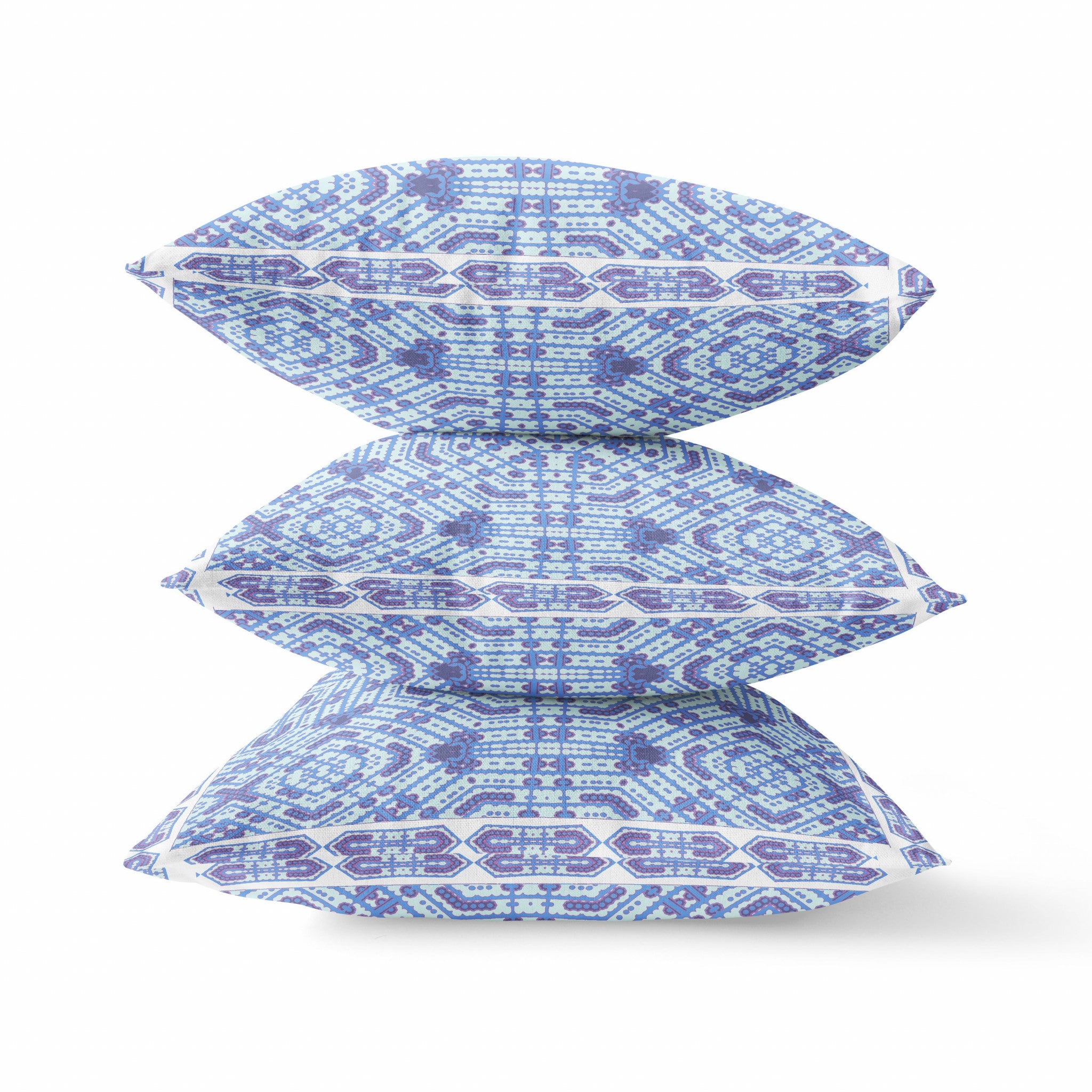 18" X 18" Indigo White Geometric Blown Seam Suede Throw Pillow