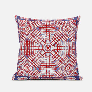 18" X 18" Red And Blue Blown Seam Geometric Indoor Outdoor Throw Pillow