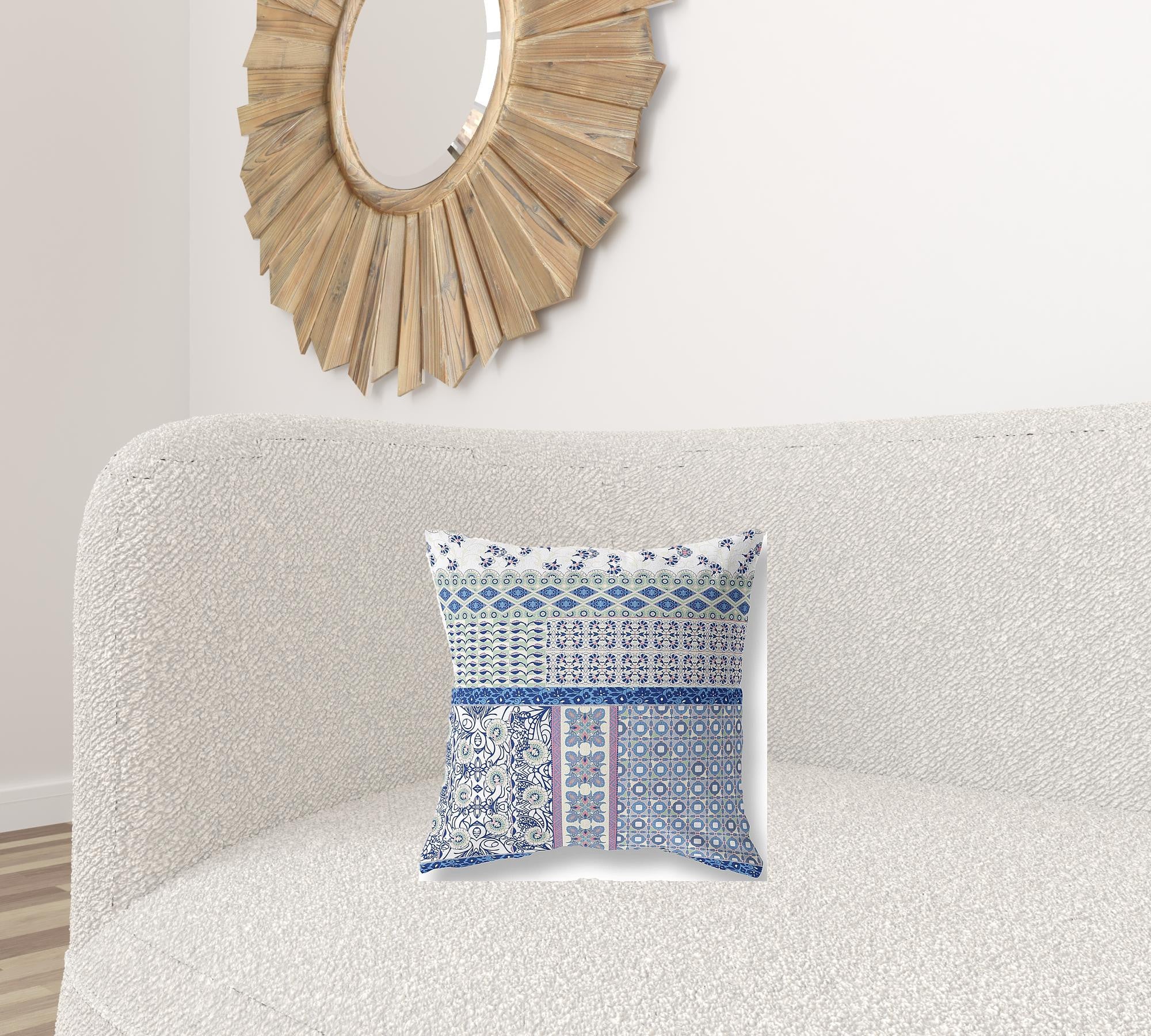 16” Blue Lavender Patch Zippered Suede Throw Pillow