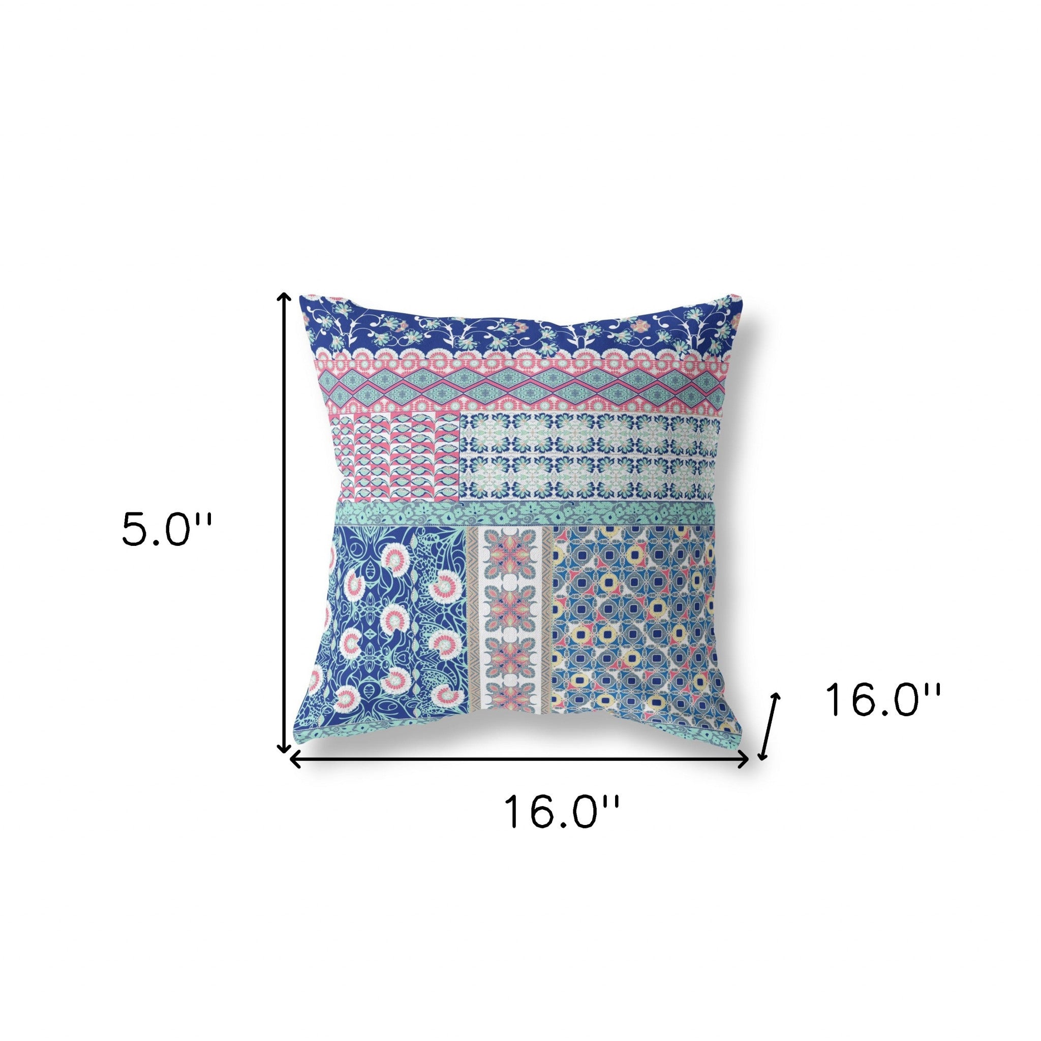 16” Blue Pink Patch Zippered Suede Throw Pillow