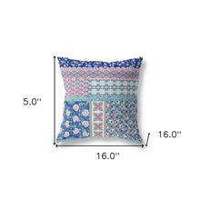 16” Blue Pink Patch Zippered Suede Throw Pillow