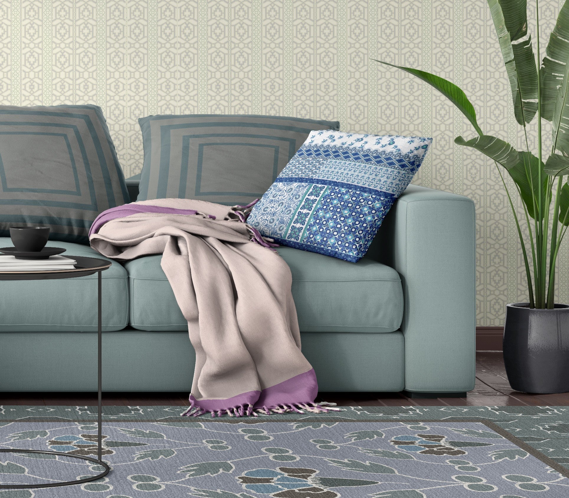 Cojín de gamuza con cremallera de parche azul blanco de 18 "