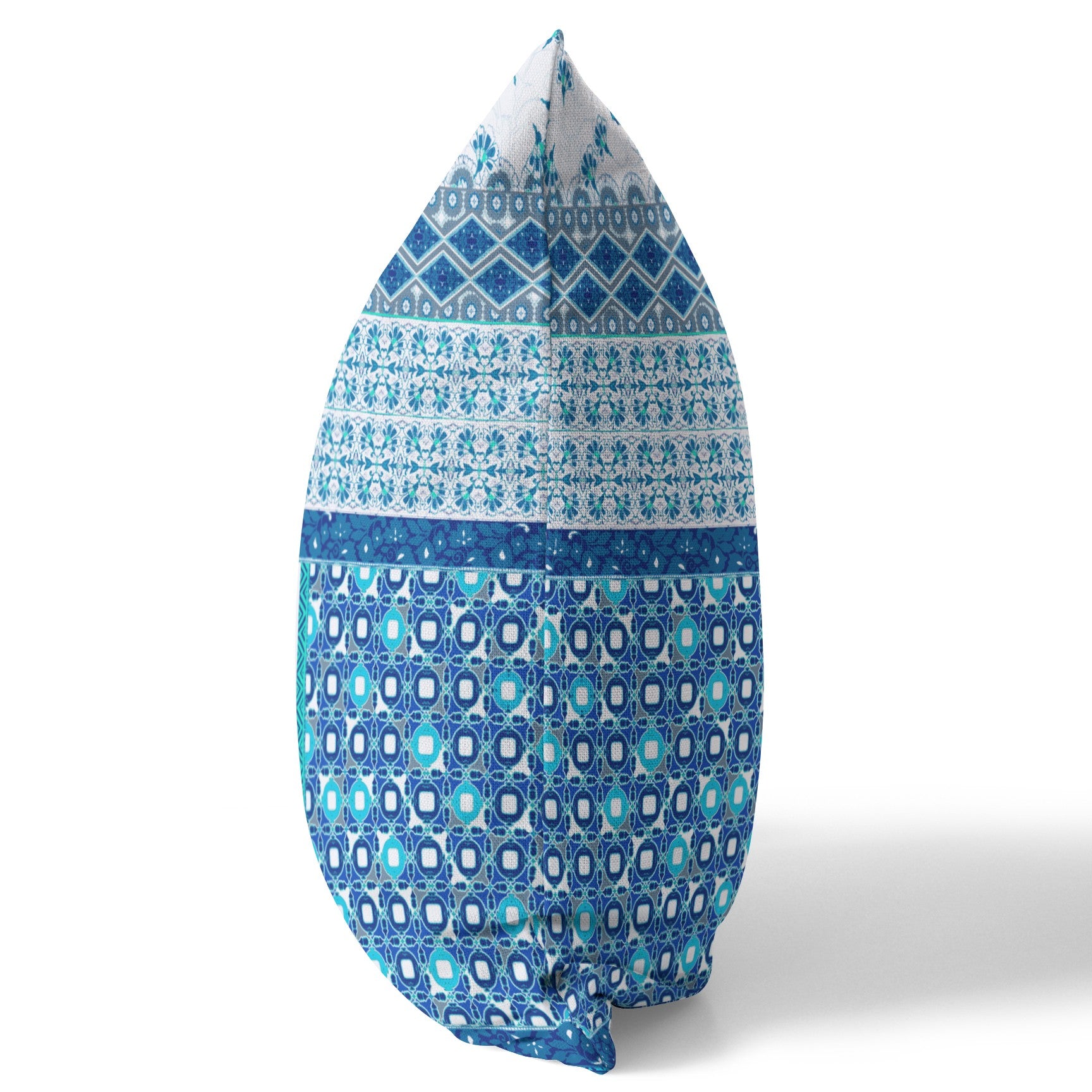 Cojín de gamuza con cremallera de parche azul blanco de 18 "