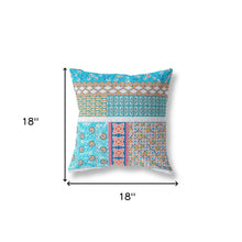 18” Turquoise White Patch Zippered Suede Throw Pillow
