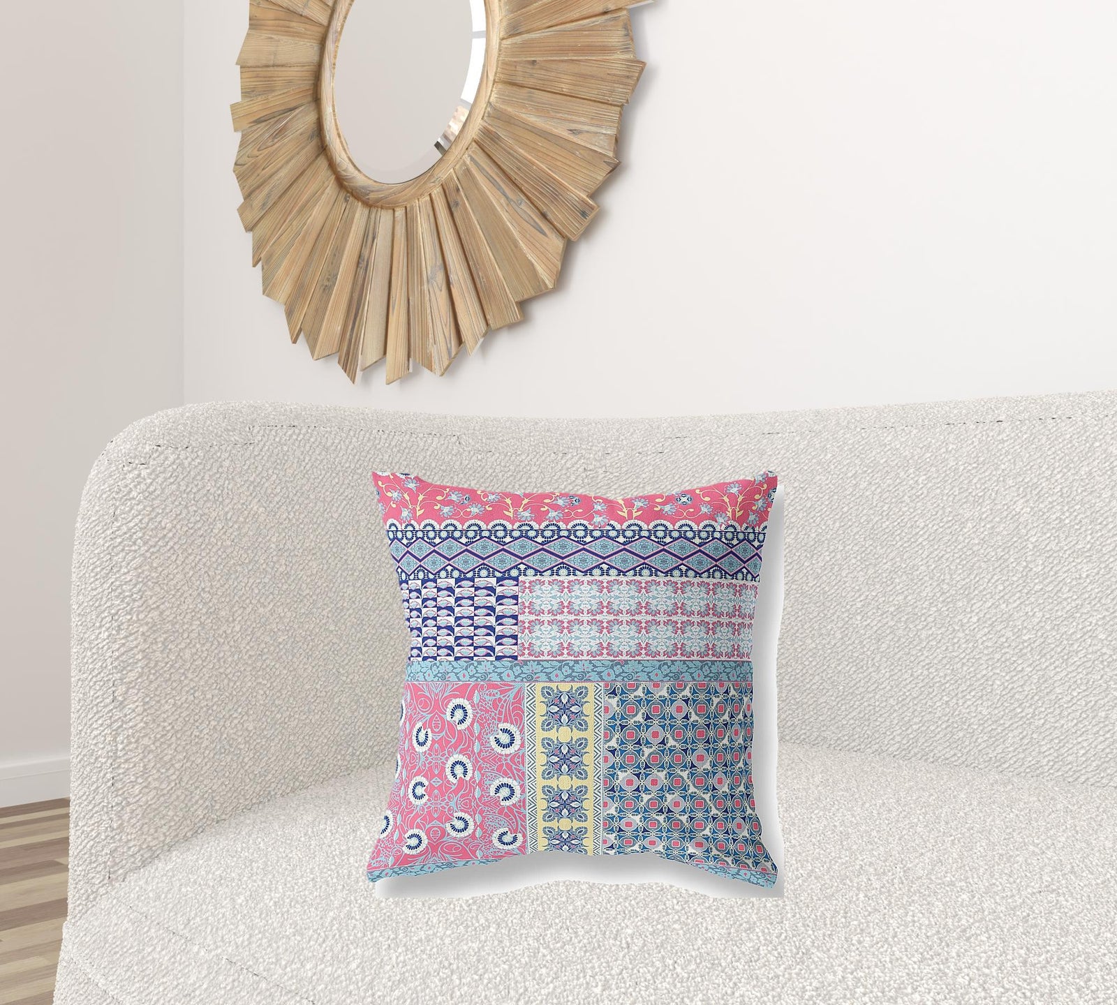 18” Pink Teal Patch Zippered Suede Throw Pillow