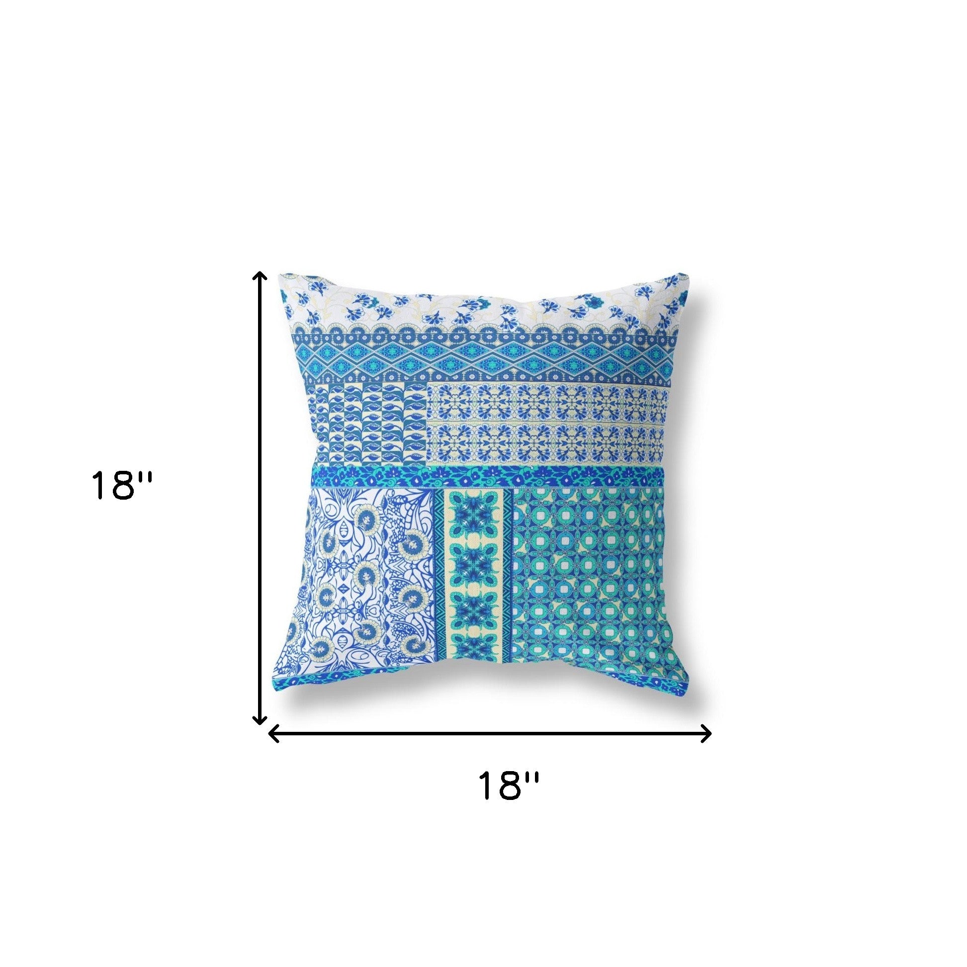 18” Turquoise Blue Patch Zippered Suede Throw Pillow