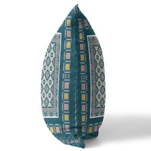 16 英寸 X 16 英寸藍色和米色花卉拉鍊絨面革抱枕